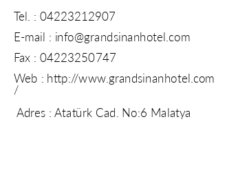 Grand Sinan Hotel iletiim bilgileri